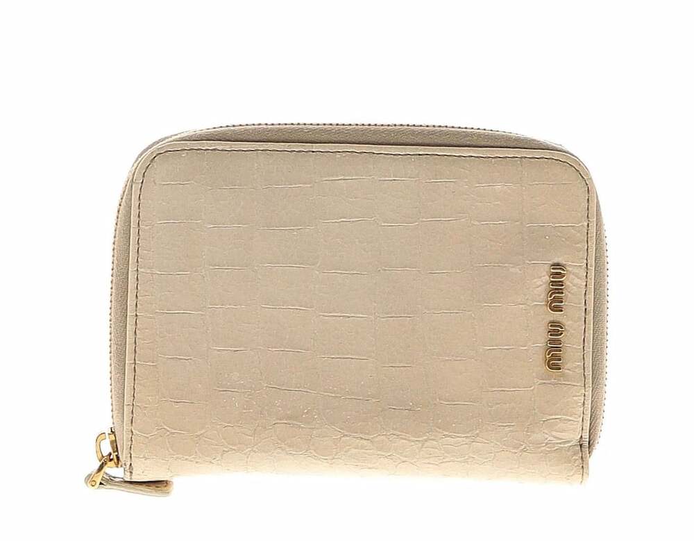 Miu Miu Leather Planner Organizer Beige Gold Crocodile Embossed